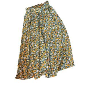 Blue & Yellow Floral Elastic Waist Flowy Elastic Waist Long Womens Skirt